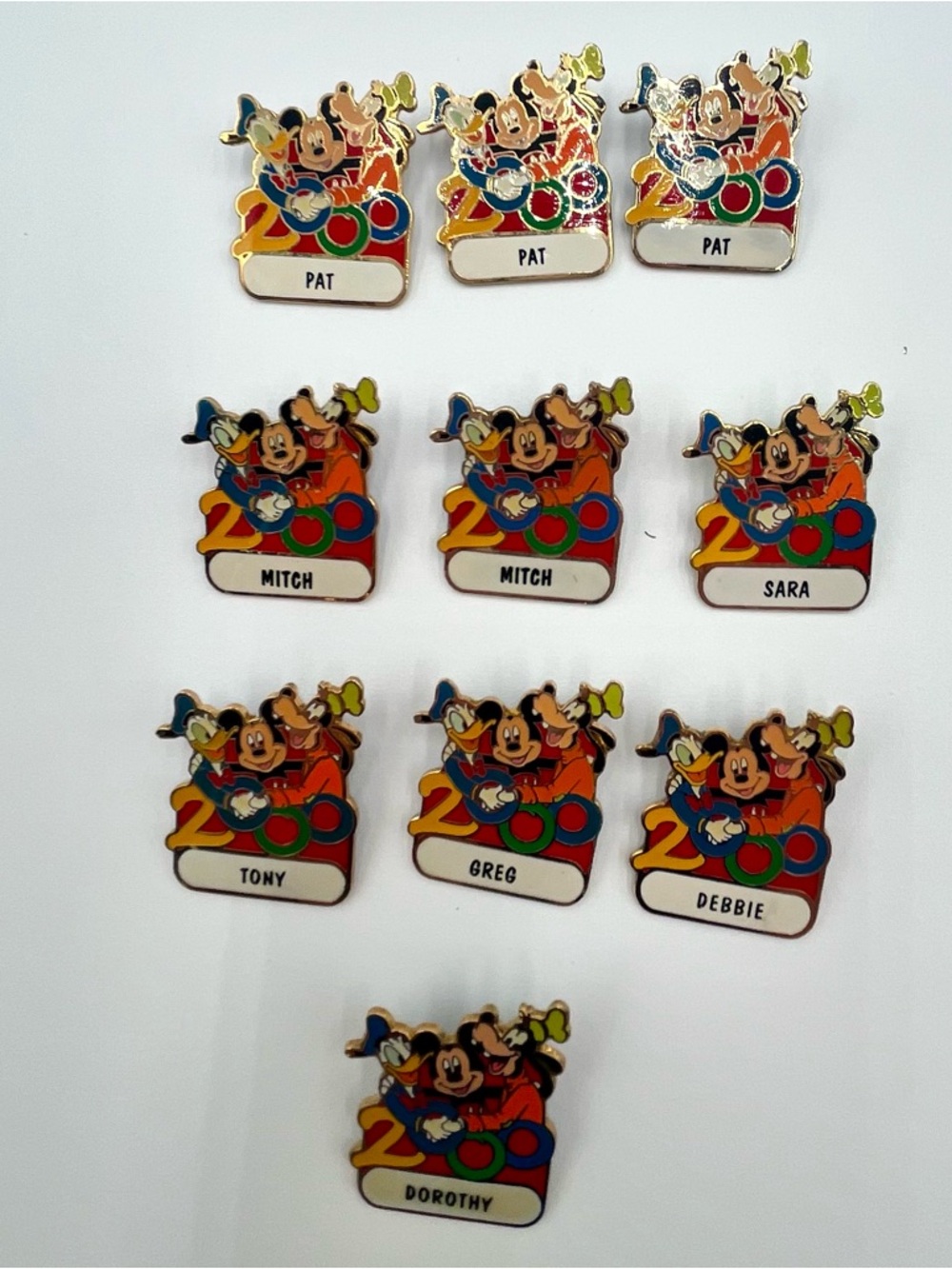 Disney Multicolor Mickey & Friends Name Badge Pins - Red, Blue, Yellow, Green